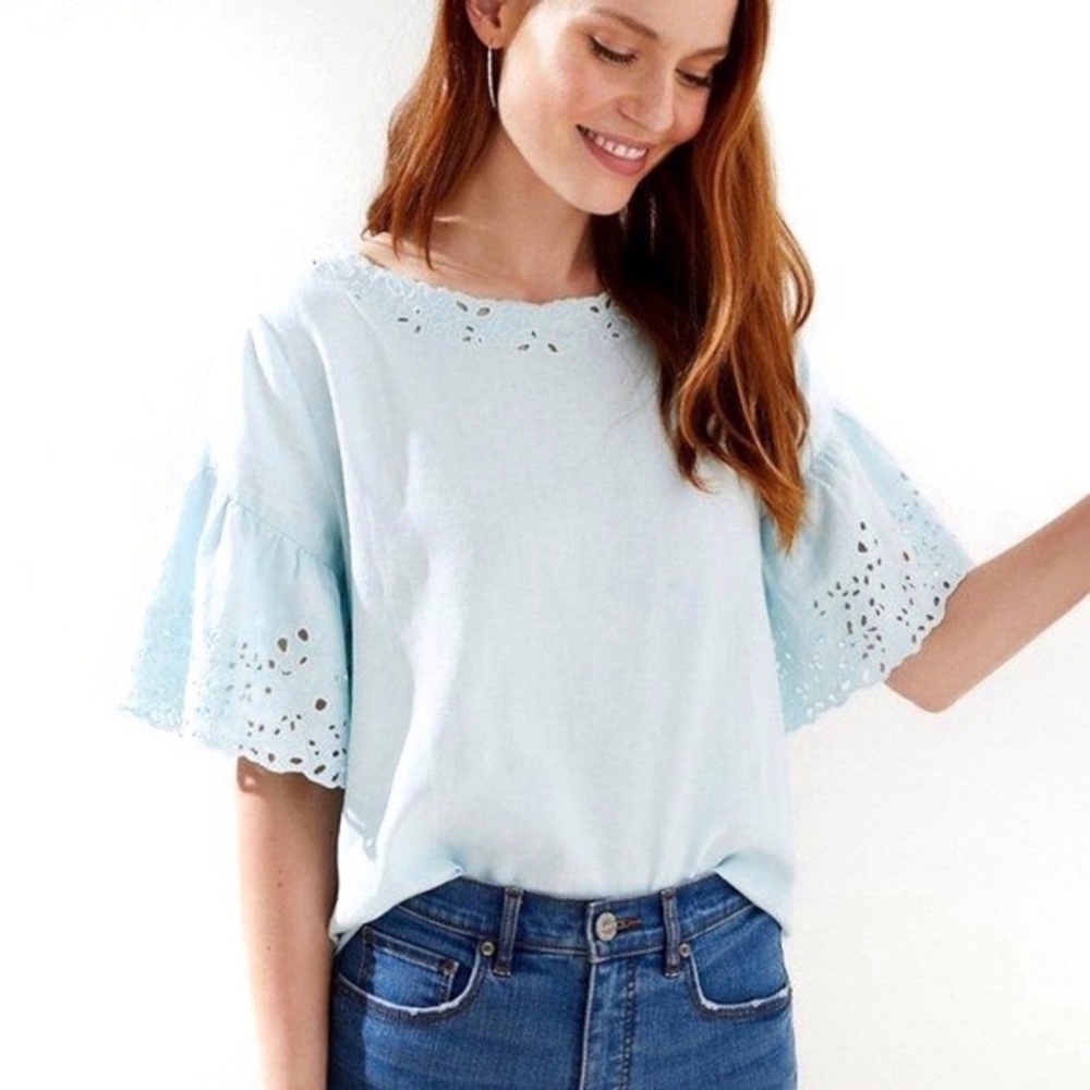 LOFT Ruffle Sleeve Eyelet Blouse, size M